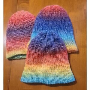 Ombre Rainbow Knit Beanie Gradient Colorful Winter Hat, Surprise Variegated Yarn